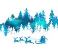 Santa flies over the forest. Vector illustration