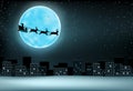 Santa flying moon city Royalty Free Stock Photo