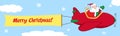 Santa Flying In The Sky With Christmas Plane And A Blank Banner Attached With Text Royalty Free Stock Photo
