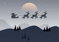 Santa flying in a sleigh with reindeer.