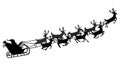 Santa flying in a sleigh with reindeer. Vector illustration. Isolated object. Black silhouette. Christmas. Royalty Free Stock Photo