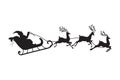 Santa flying in a sleigh with reindeer. Vector illustration. Isolated object. Black silhouette. Christmas. New Year. Royalty Free Stock Photo