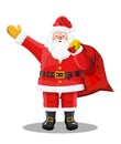 Santa with gift bag waving hands. Royalty Free Stock Photo