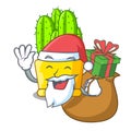 Santa with gift cereus cactus with flower buds cartoon