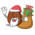 Santa with gift coffee bean mascot cartoon