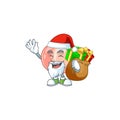 Santa with gift fruit peach fresh character with mascot