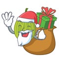 Santa with gift gooseberry mascot cartoon style Royalty Free Stock Photo