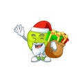 Santa with gift granny smith apple character for health mascot Royalty Free Stock Photo