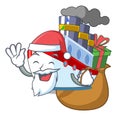 Santa with gift ship contener a in shape cartoon