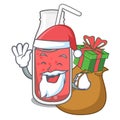 Santa with gift strawberry smoothie mascot cartoon
