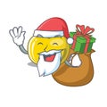 Santa with gift yellow apple in a cartoon basket