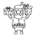 Santa with gifts in hands celebration merry christmas thick line