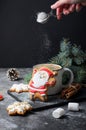 Santa Gingerbread Cookie on Dark Background, Christmas Treat Royalty Free Stock Photo