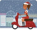 Santa girl driving scooter