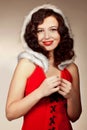 Santa girl over red background