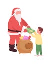 Santa give gift to kid semi flat color vector characters