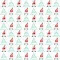 Santa gnome and simple pine tree pattern background