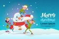 Santa Green Elf Group Making Snowman Merry Christmas Happy New Year Banner