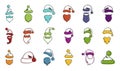 Santa hat beard icon set, color outline style Royalty Free Stock Photo