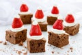 Santa Hat Brownie Bites with strawberries and whipped cream or f Royalty Free Stock Photo