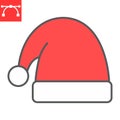 Santa hat color line icon, merry christmas and xmas, noel hat sign vector graphics, editable stroke filled outline icon