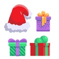 Santa hat and gifts on white isolated backdrop Royalty Free Stock Photo