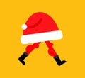 Santa Hat with legs. Christmas red cap. Xmas and New Year vector illustration