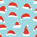 Santa hats background. Christmas seamless pattern vector. New year cartoon red hat. Royalty Free Stock Photo