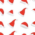 Santa hats background. Christmas seamless pattern vector. New year cartoon red hat. Royalty Free Stock Photo