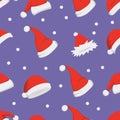 Santa hats background. Christmas seamless pattern vector. New year cartoon red hat. Royalty Free Stock Photo