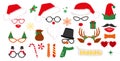 Santa hats, elf and snowman, reindeer antlers, glasses. Set of New Year cliparts. Props for Christmas photo booth Royalty Free Stock Photo