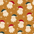 Santa heads and snowflakes cool repeat background.