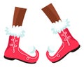 Santa helper legs. Cute red winter boots. Christmas symbol Royalty Free Stock Photo