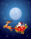 Santa in his Christmas sled being pulled by reindeer Royalty Free Stock Photo