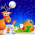 Santa, his sleigh and his reindeer Royalty Free Stock Photo