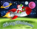 Santa in Space Rocket Merry Christmas Cartoon Royalty Free Stock Photo