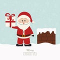 Santa hold gift on snowy roof Royalty Free Stock Photo