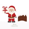 Santa hold gift on snowy roof Royalty Free Stock Photo