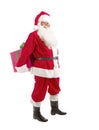 Santa Holding Christmas Present in his Hands on a White Backgrou Royalty Free Stock Photo