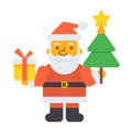 Santa holding Christmas tree holding gift box Royalty Free Stock Photo