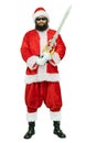 Arabic Santa with sword. Santa Claus is holding sword on white background. Christmas coming