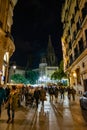 Santa Llucia christmas market at night in Barcelona, Catalonia, Spain