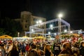 Santa Llucia christmas market at night in Barcelona, Catalonia, Spain