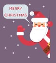 Santa Looking Out Corner Cartoon Character Happy New Year Greeting Card Flat Design Vector Illustration