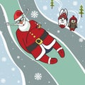 Santa luge racer. Humorous illustrations. Winter