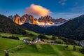 Santa Maddalena Santa Magdalena village with magical Dolomites mountains in autumn, Val di Funes valley, Trentino Alto Adige Royalty Free Stock Photo