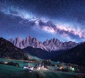 Santa Maddalena and Milky Way at night in autumn in Italy