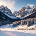 Santa Maddalena Sankta Magdalena and Dolomites range, Funes, South Tyrol, Italy made with Generative AI