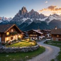 Santa Maddalena Sankta Magdalena and Dolomites range, Funes, South Tyrol, Italy made with Generative AI