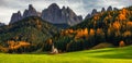 Santa Maddalena St Magdalena village with magical Dolomites mo Royalty Free Stock Photo